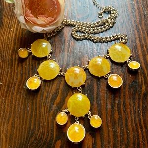 🧡 Yellow Swirled  Bead Statement Necklace Gold Tone - Bubble Necklace NWOT